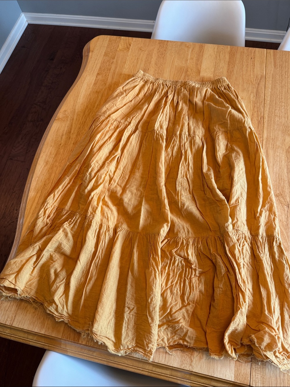 Flowy Mustard Tiered Maxi Skirt with Elastic Waist